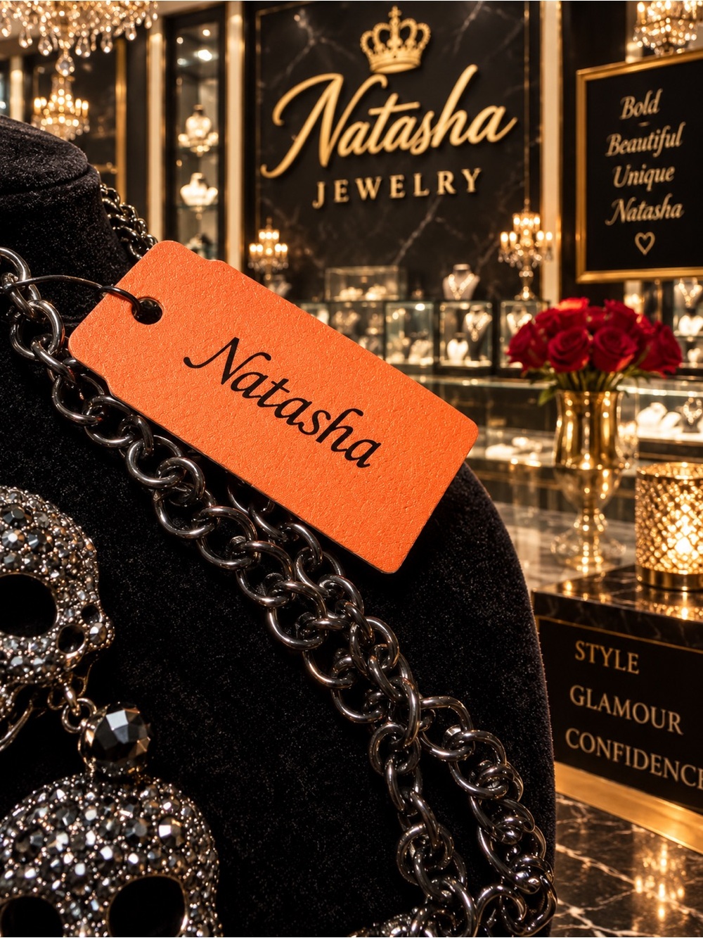 Natasha Couture Black Crystal Skull Bib Necklace - Picture 3 of 3